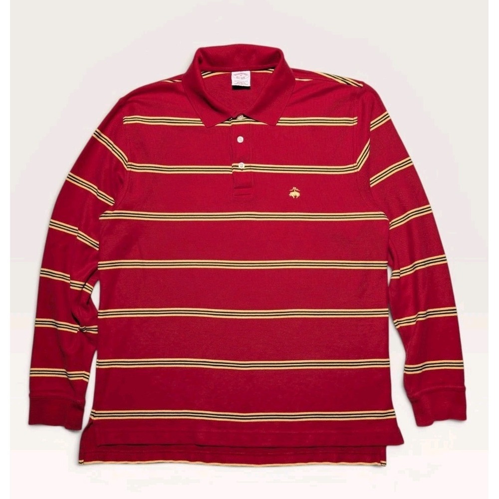 Brooks Brothers Performance Polo Shirt Mens L Red Stripe Rugby Long Sleeve
